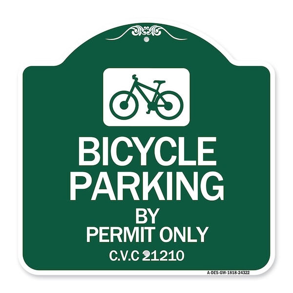 Signmission Bicycle Parking by Permit C.V.S. 21210 W/ Bicycle Graphic Heavy-Gauge Alum, 18" x 18", GW-1818-24322 A-DES-GW-1818-24322 - main